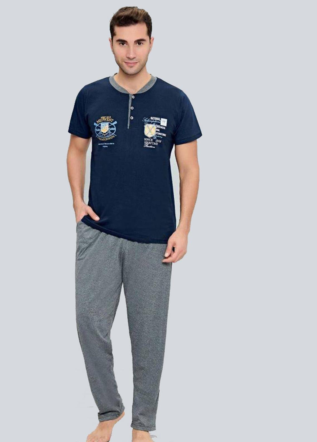 Cotton 2 Piece for Men Home Wear SU21MH D-11 Blue
