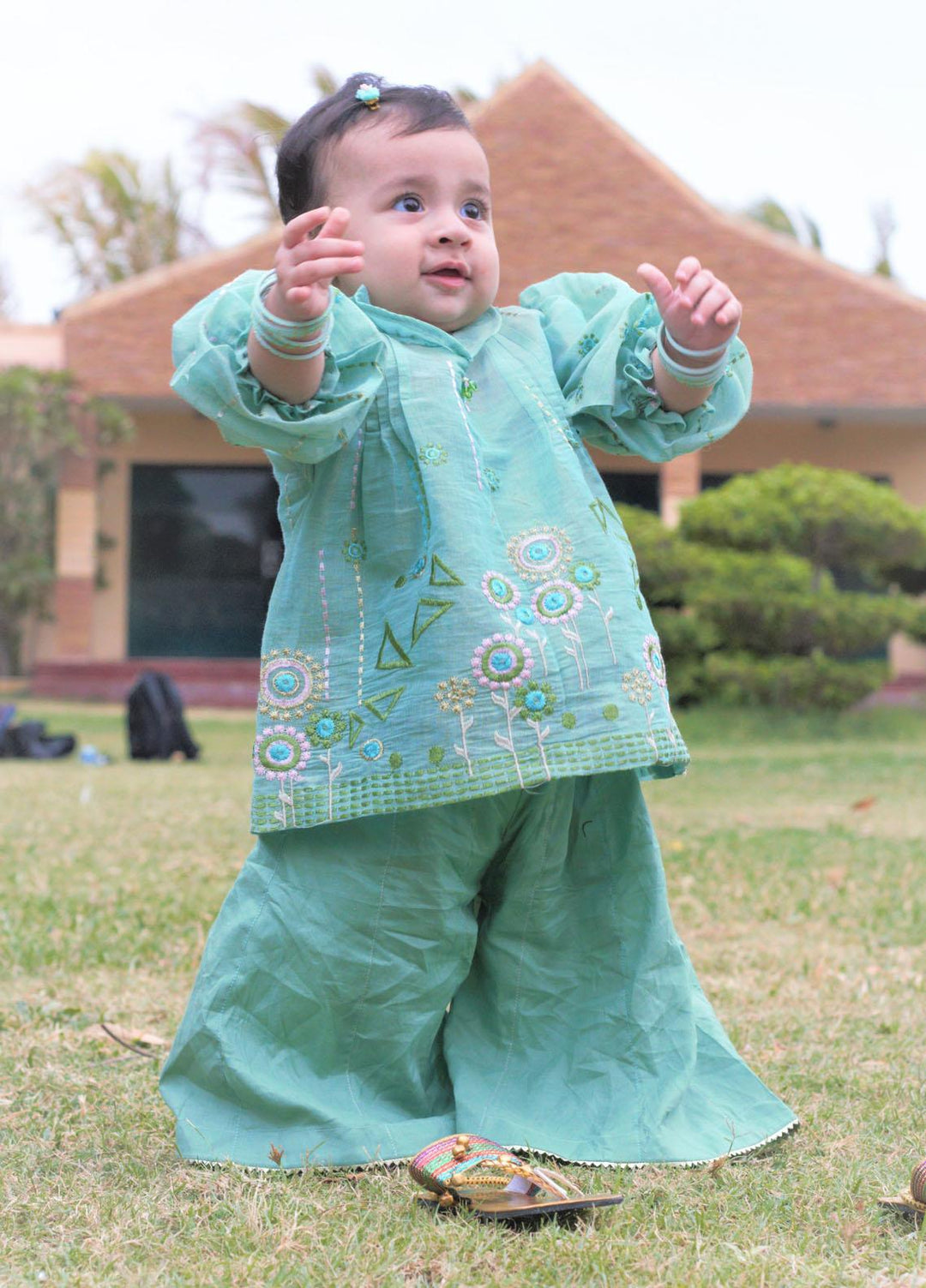 Sania Khan Cotton Fancy Kids 2 Piece Suit - B-04 Sea Green