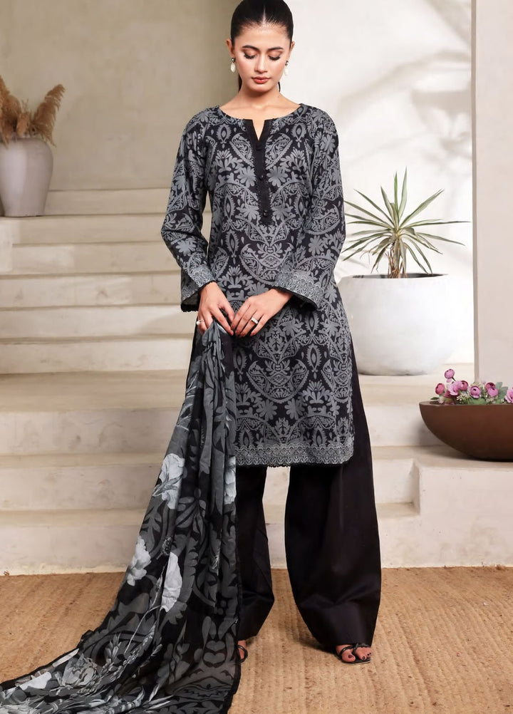 Saphron Printed Lawn Suits Unstitched 3 Piece SPH25BNW D-01 - Black & White Collection