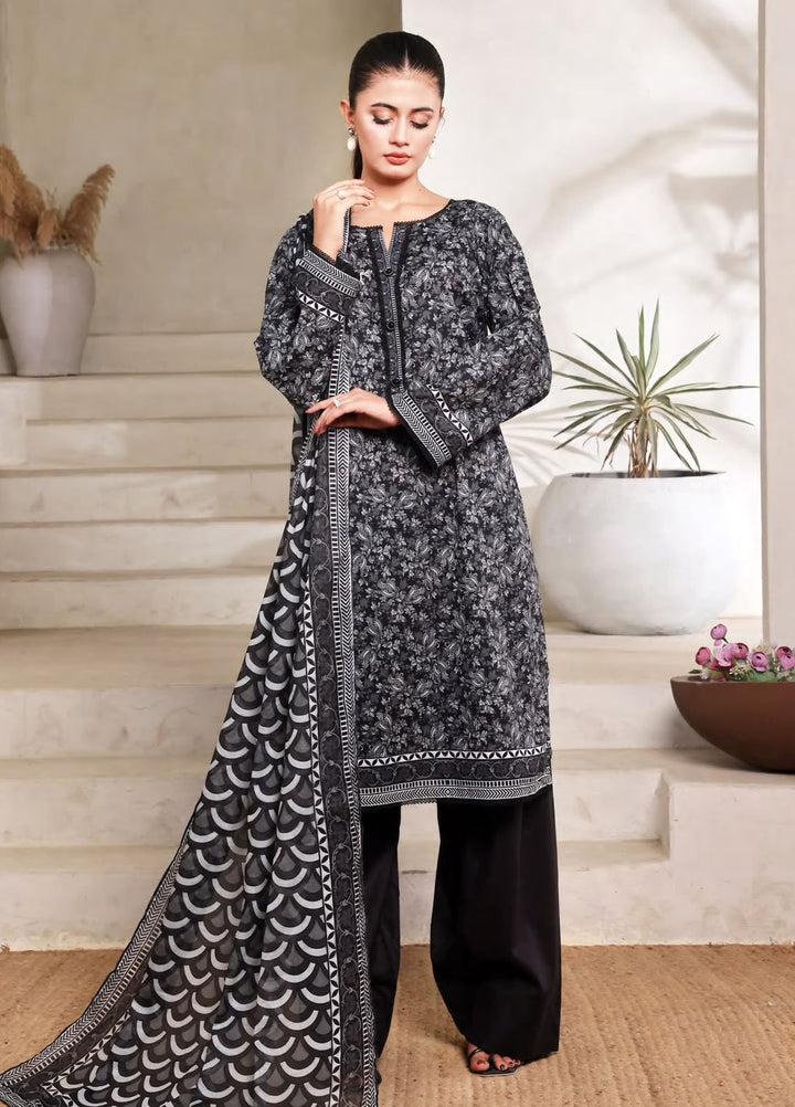 Saphron Printed Lawn Suits Unstitched 3 Piece SPH25BNW D-02 - Black & White Collection