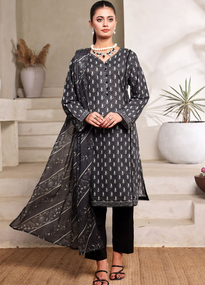Saphron Printed Lawn Suits Unstitched 3 Piece SPH25BNW D-07 - Black & White Collection