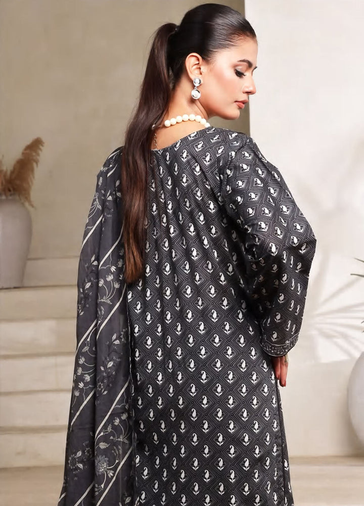 Saphron Printed Lawn Suits Unstitched 3 Piece SPH25BNW D-07 - Black & White Collection