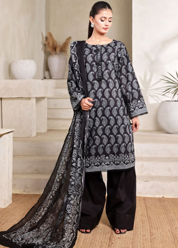 Saphron Printed Lawn Suits Unstitched 3 Piece SPH25BNW D-10 - Black & White Collection