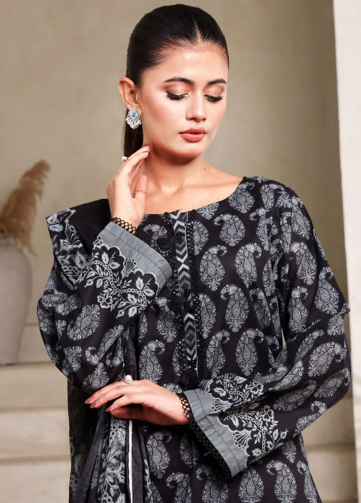 Saphron Printed Lawn Suits Unstitched 3 Piece SPH25BNW D-10 - Black & White Collection