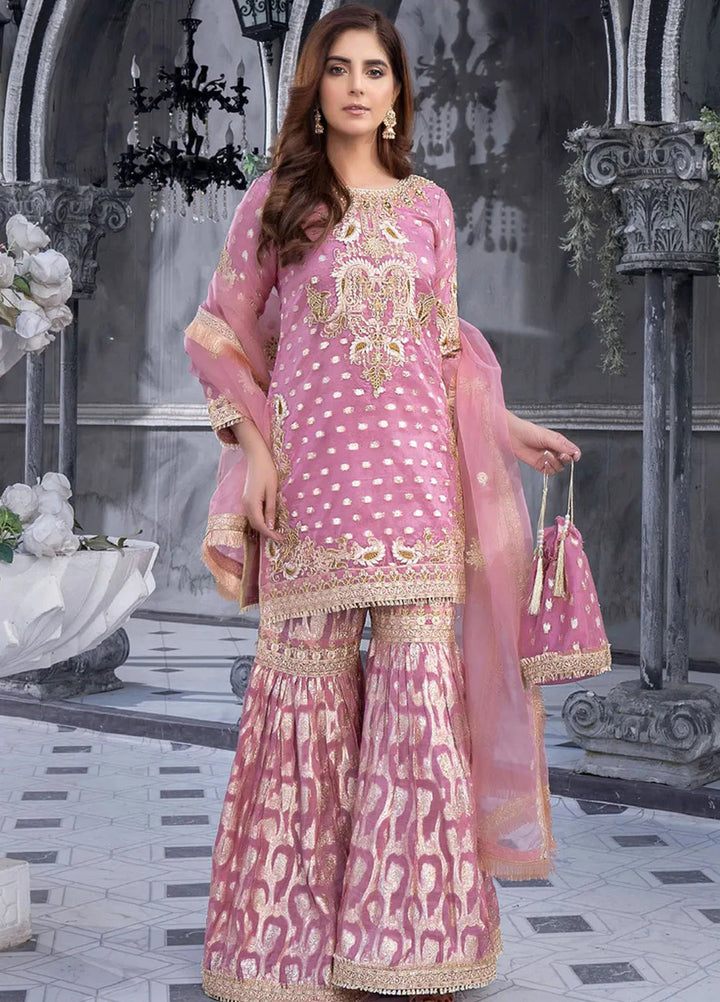 Sara Jahan Pret Embroidered Organza 3 Piece Suit Pinki Crown
