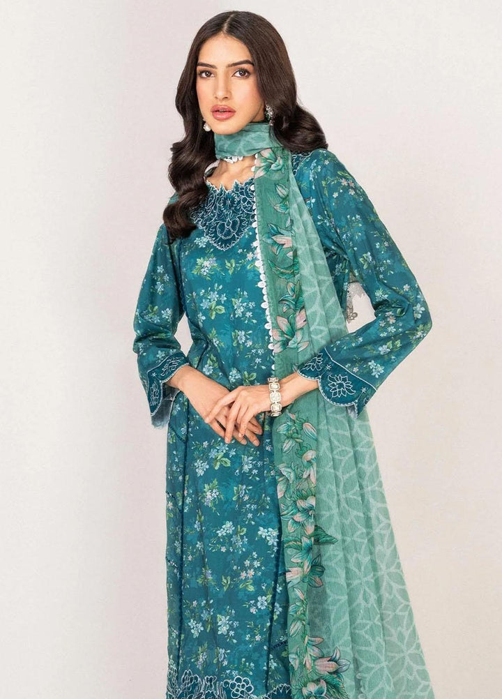 Serene By Shazme Embroidered Lawn Suits Unstitched 3 Piece SHZ23S SH-06 Teal Bloom - Summer Collection