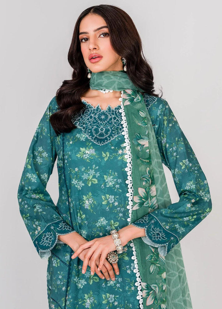 Serene By Shazme Embroidered Lawn Suits Unstitched 3 Piece SHZ23S SH-06 Teal Bloom - Summer Collection