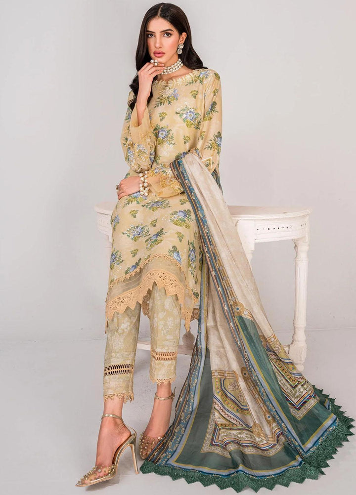 Serene By Shazme Embroidered Lawn Suits Unstitched 3 Piece SHZ23S SH-07 Buttercup Bloom - Summer Collection