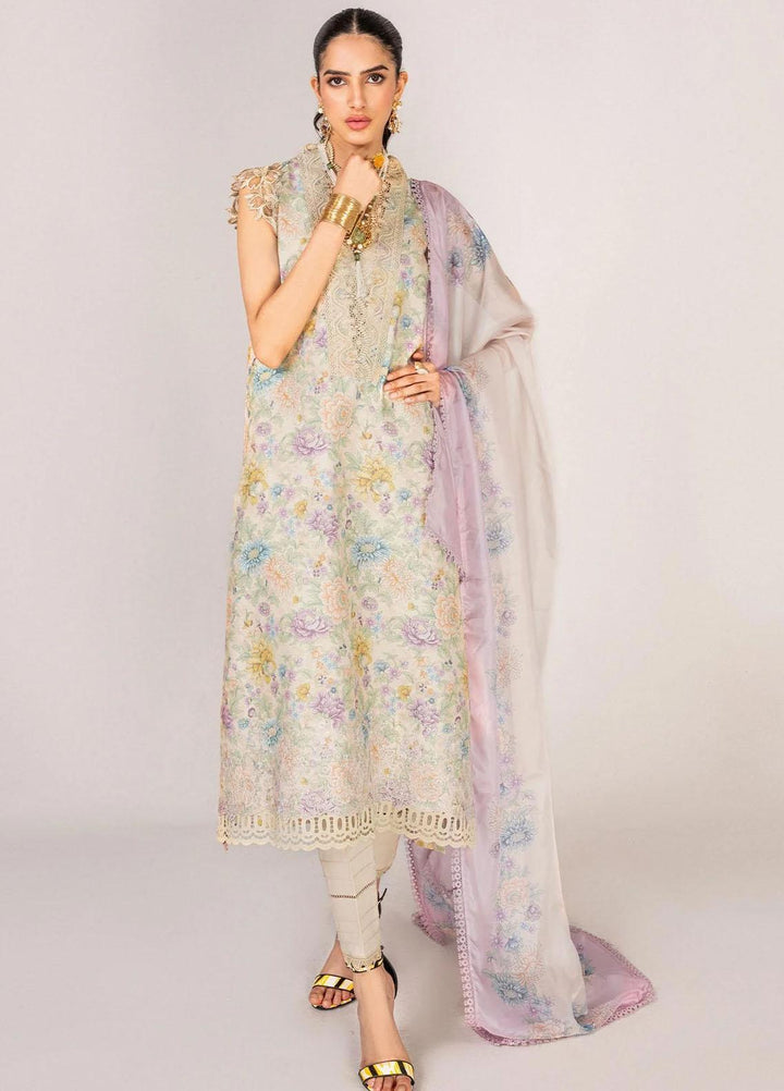 Serene By Shazme Embroidered Lawn Suits Unstitched 3 Piece SHZ23S SH-08 Blossoming Lime - Summer Collection