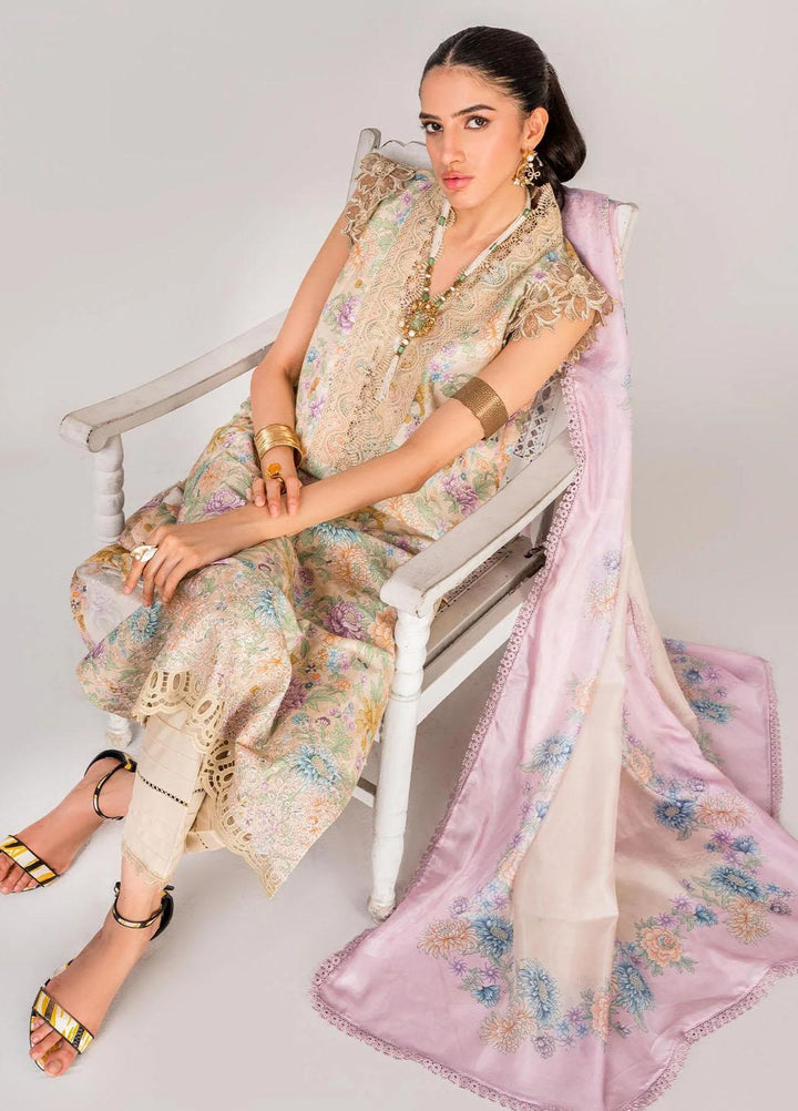 Serene By Shazme Embroidered Lawn Suits Unstitched 3 Piece SHZ23S SH-08 Blossoming Lime - Summer Collection