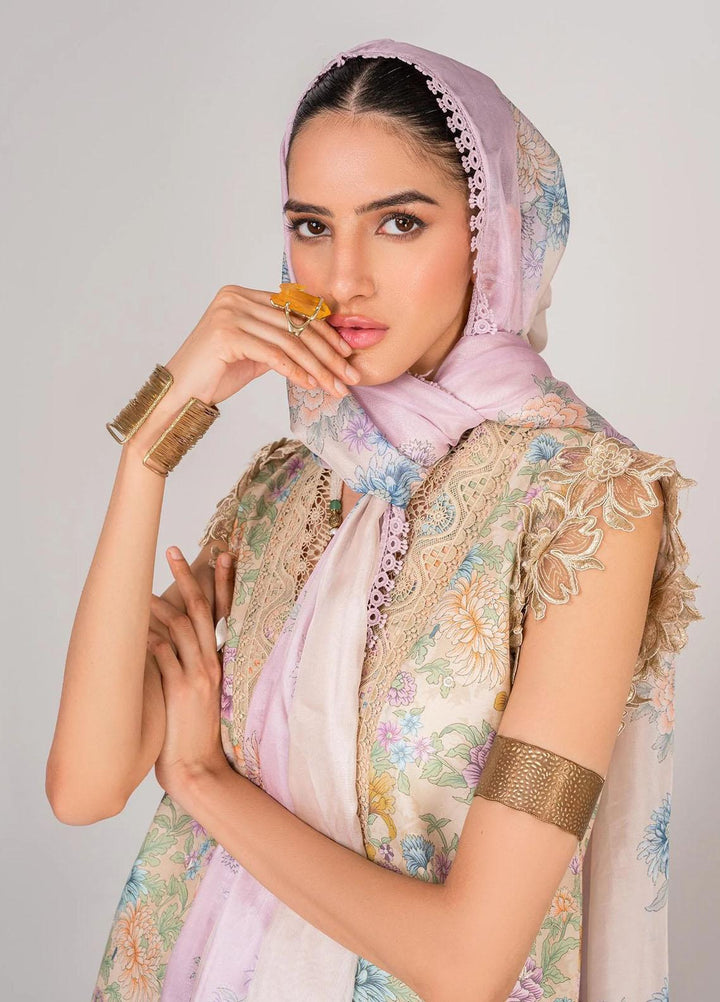 Serene By Shazme Embroidered Lawn Suits Unstitched 3 Piece SHZ23S SH-08 Blossoming Lime - Summer Collection