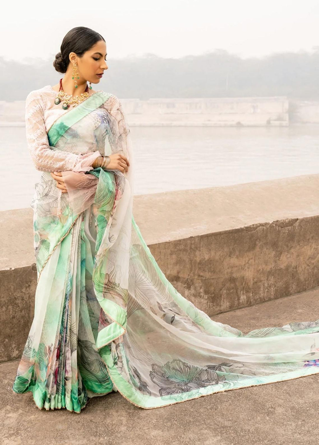 Seroli Embroidered Organza  Unstitched Saree SRL21S 015 Nilofer - Spring / Summer Collection