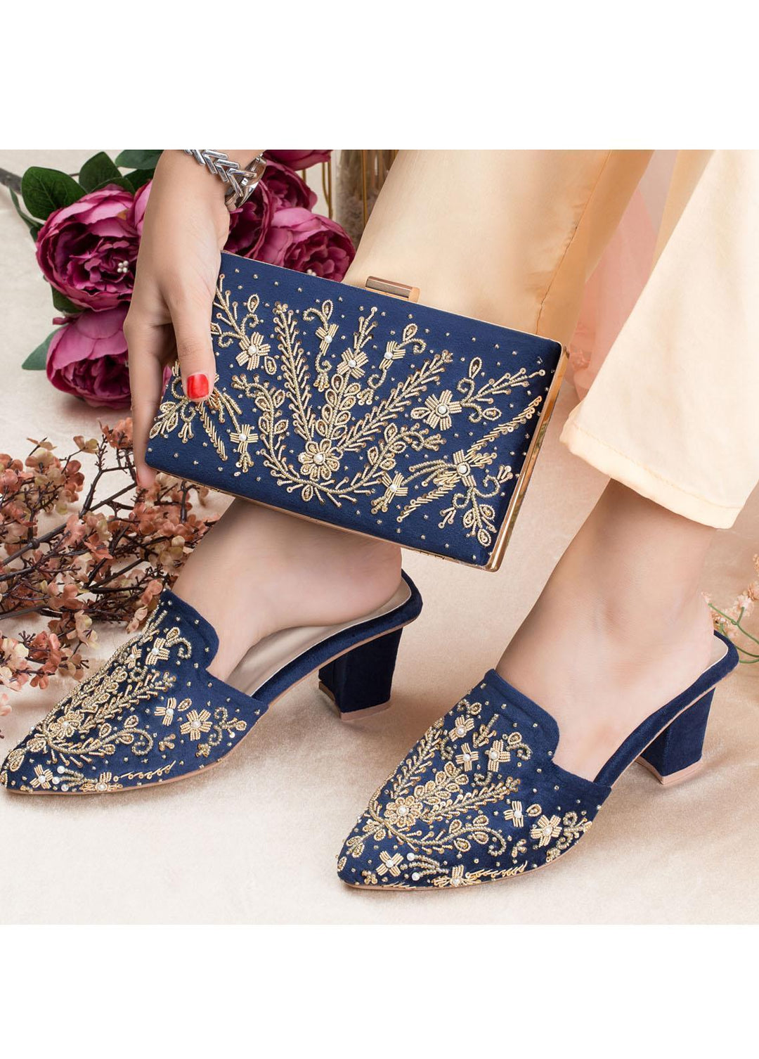 Zuruj Formal Style Khussa HMC-240-Navy Blue