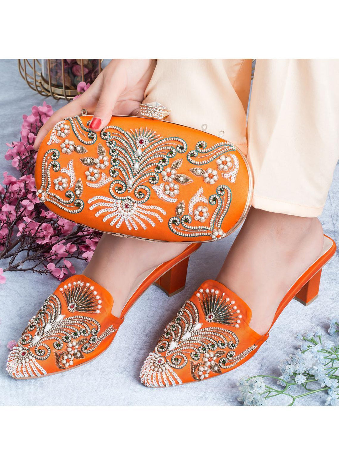 Zuruj Formal Style Khussa HMC-42-Orange