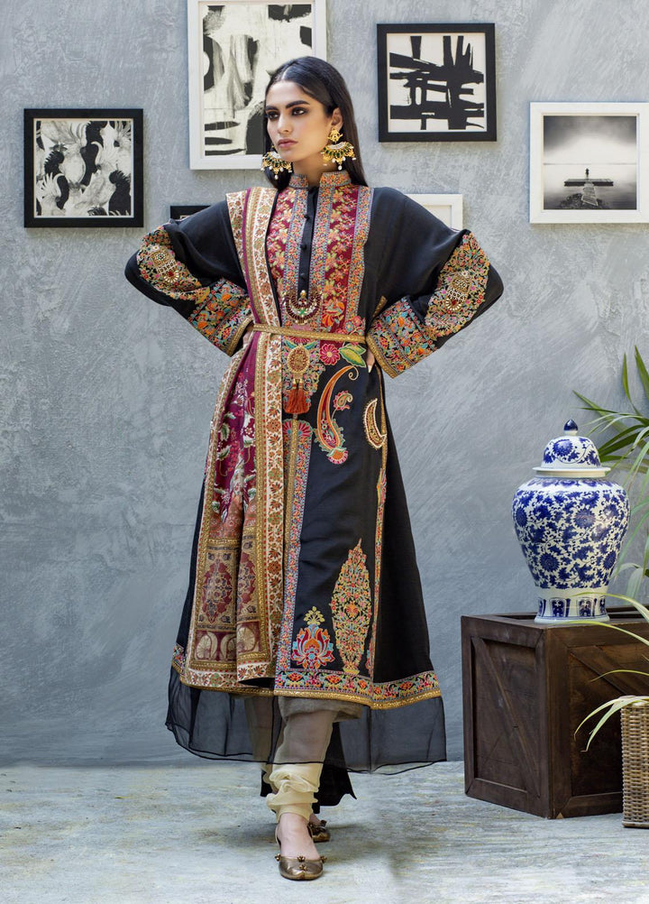 Shamaeel Ansari Luxury Pret  Silk Shirt SW-Ethnic black