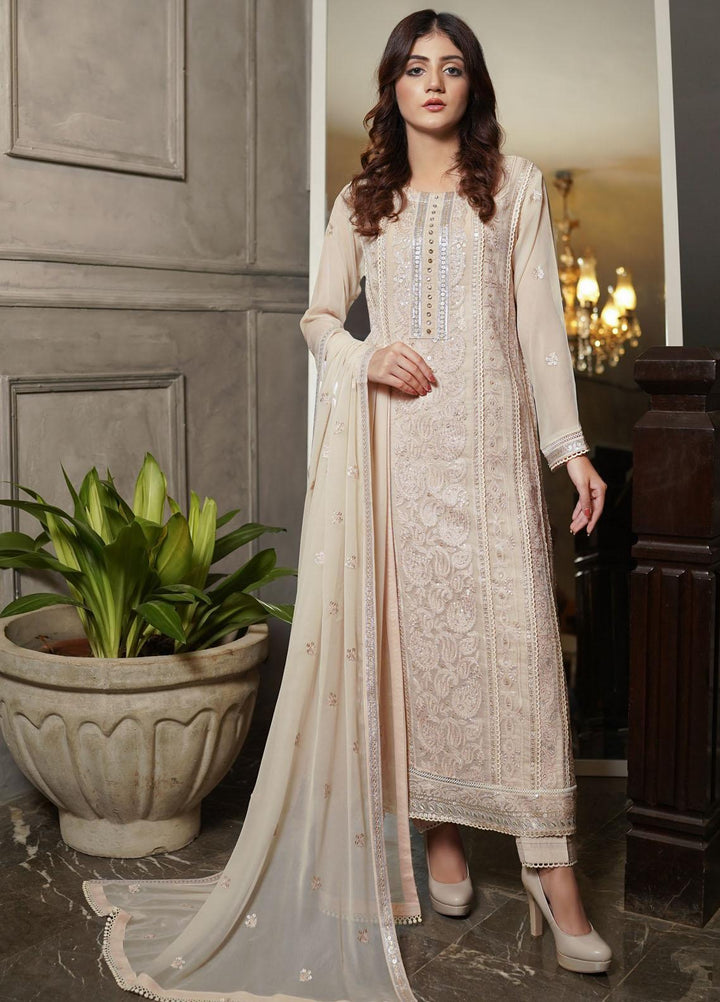 Shamooz Embroidered Chiffon Suits Unstitched 2 Piece SHM22UN Light Beige SU-003 - Luxury Festive Collection