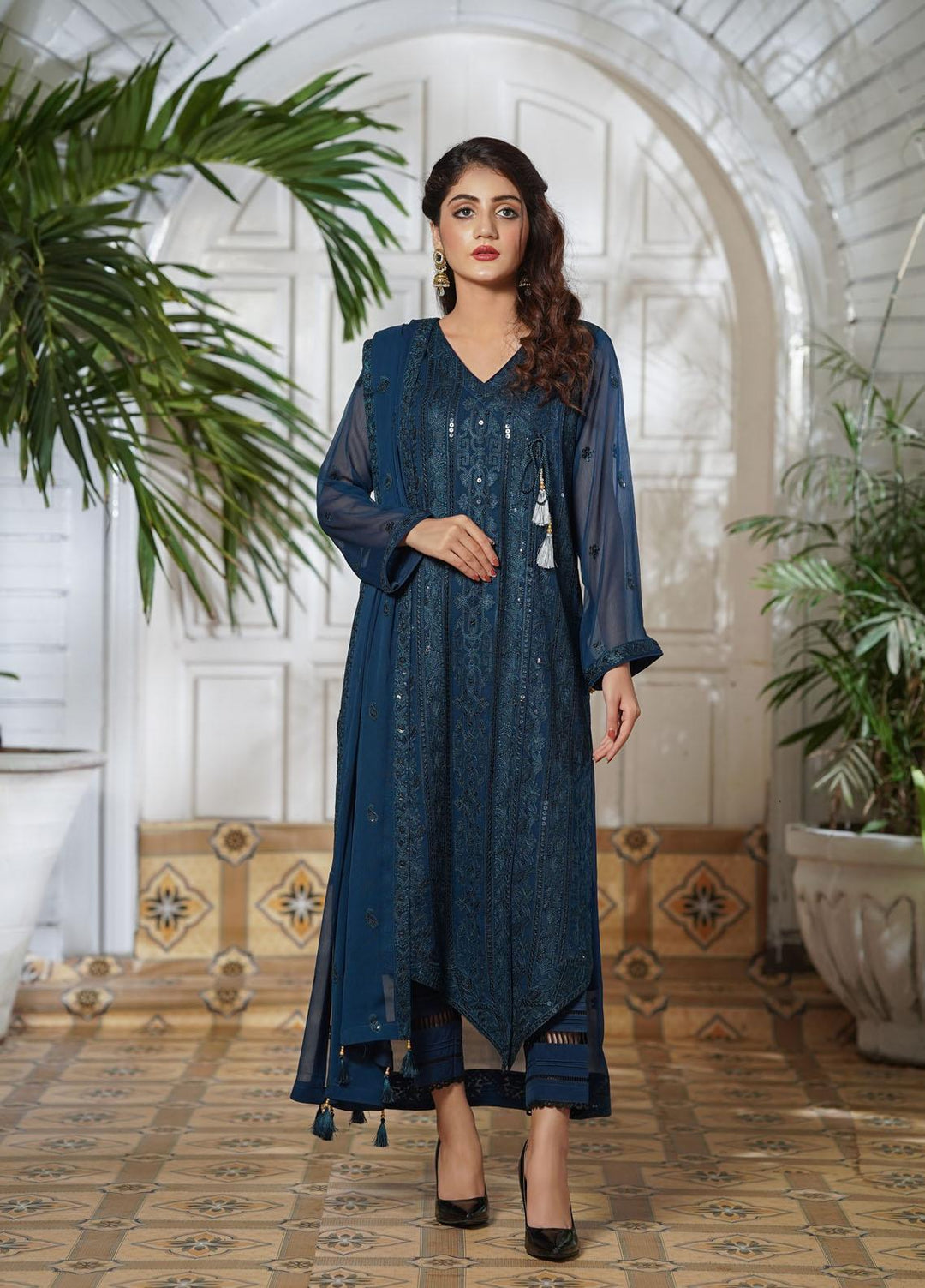 Shamooz Embroidered Chiffon Suits Unstitched 2 Piece SHM22UN Indigo SU-006 - Luxury Festive Collection
