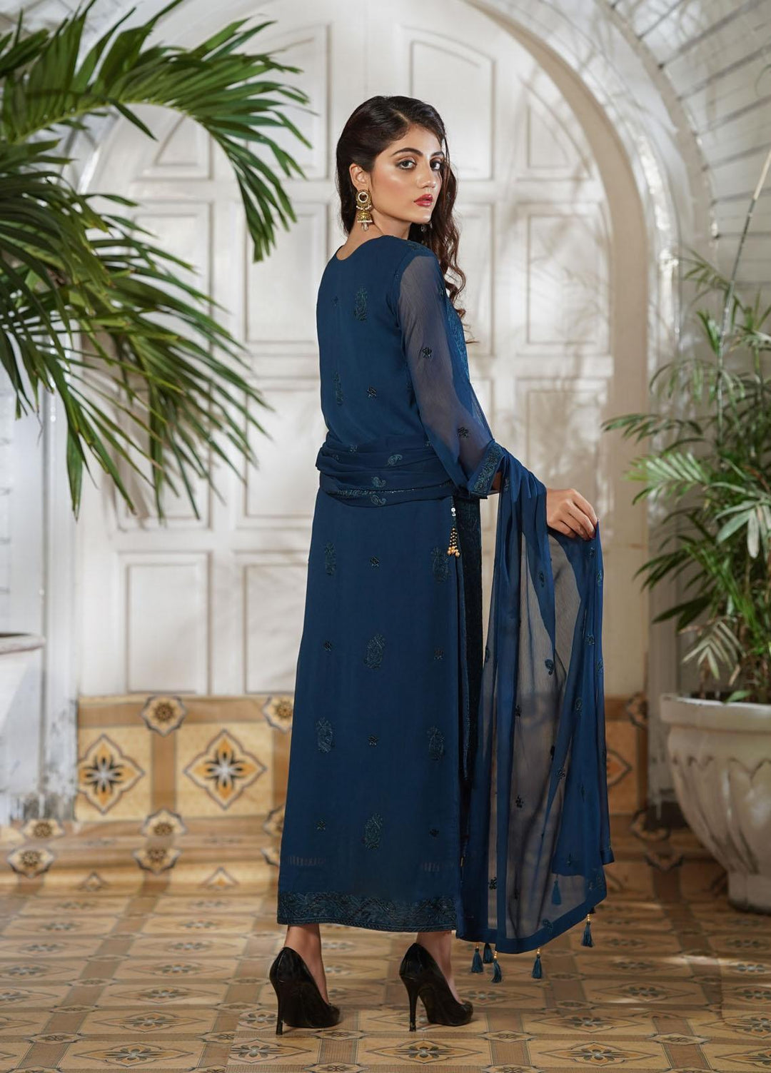 Shamooz Embroidered Chiffon Suits Unstitched 2 Piece SHM22UN Indigo SU-006 - Luxury Festive Collection