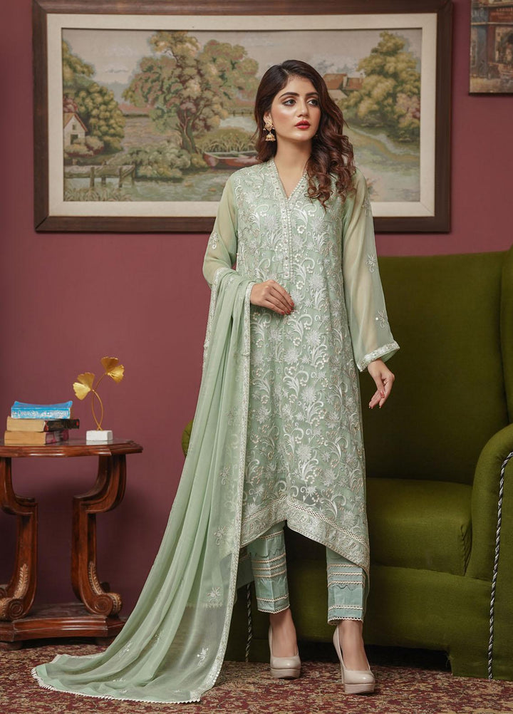 Shamooz Embroidered Chiffon Suits Unstitched 2 Piece SHM22UN Moss Green SU-010 - Luxury Festive Collection