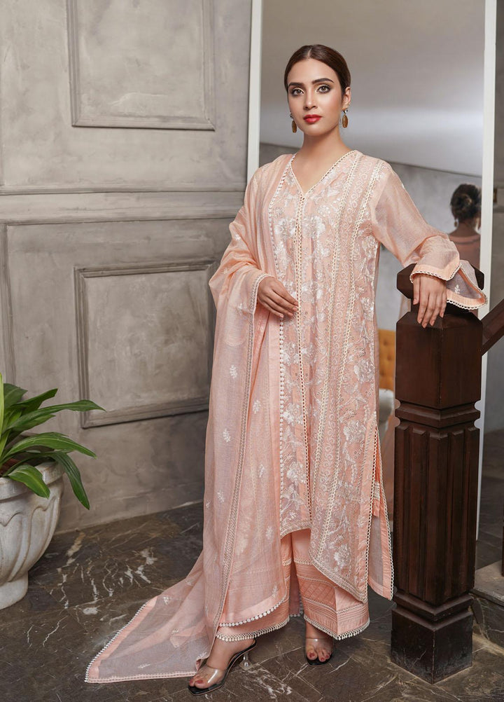 Shamooz Embroidered Khaadi Net Suits Unstitched 2 Piece SHM22UN Peach SU-021 - Luxury Festive Collection
