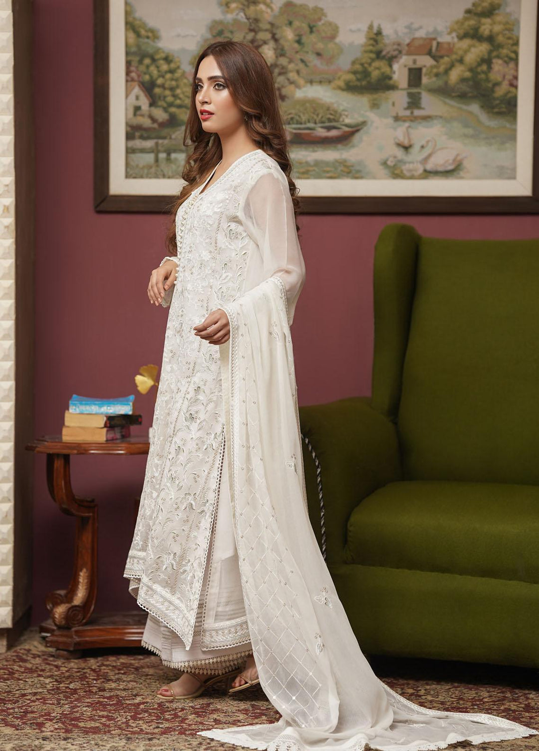 Shamooz Embroidered Chiffon Suits Unstitched 2 Piece SHM22UN Ivory SU-012 - Luxury Festive Collection