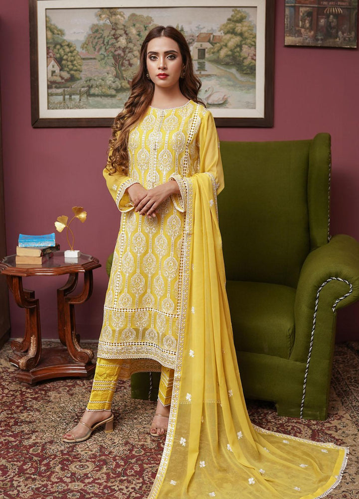 Shamooz Embroidered Chiffon Suits Unstitched 2 Piece SHM22UN Yellow SU-014 - Luxury Festive Collection