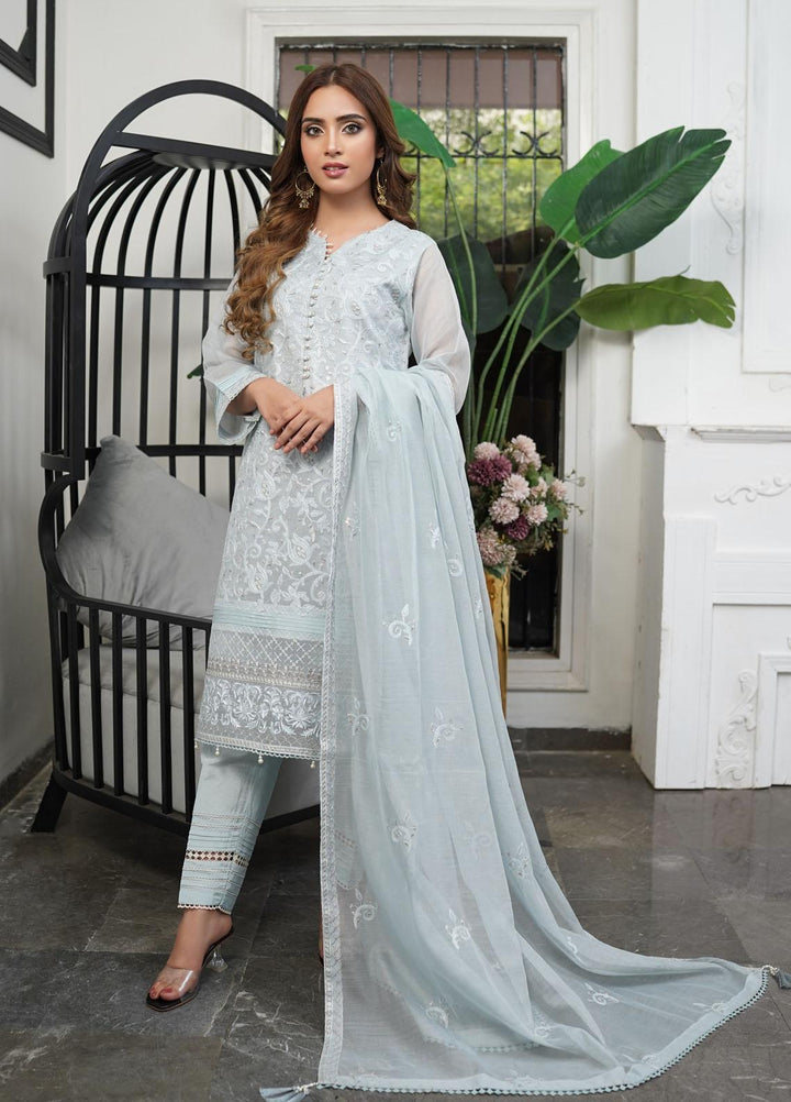 Shamooz Embroidered Silk Net Suits Unstitched 2 Piece SHM22UN Powder Blue SU-020 - Luxury Festive Collection