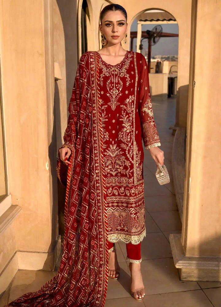 Shazme Embroidered Chiffon Suits Unstitched 4 Piece Ruby - Formals Collection