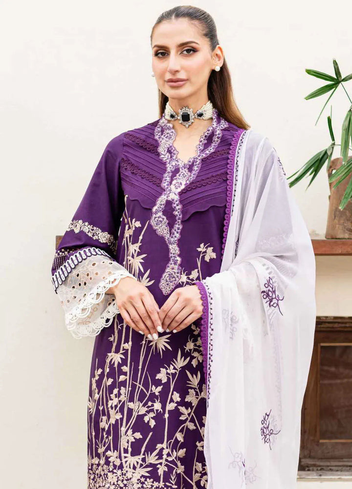 Shiree By Sable Vogue Embroidered Lawn Suit Unstitched 3 Piece SV24S D-03 Plum Orchid - Summer Collection