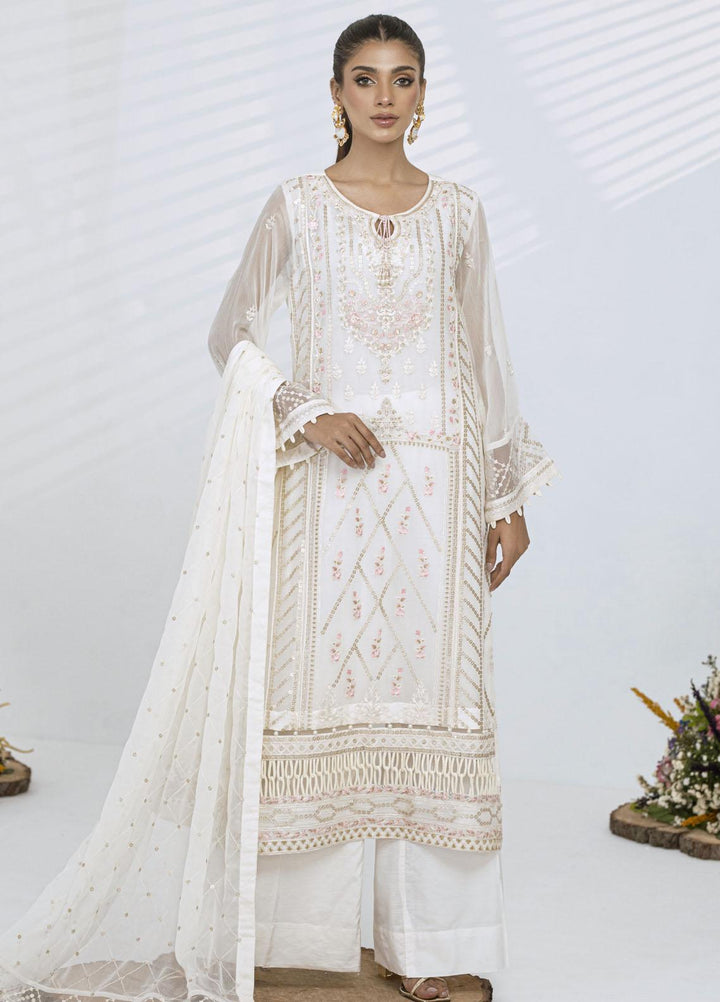 Sitara By Shamooz Embroidered Chiffon Suits Unstitched 4 Piece SHM23ST SU-081 Pearl White - Festive Collection