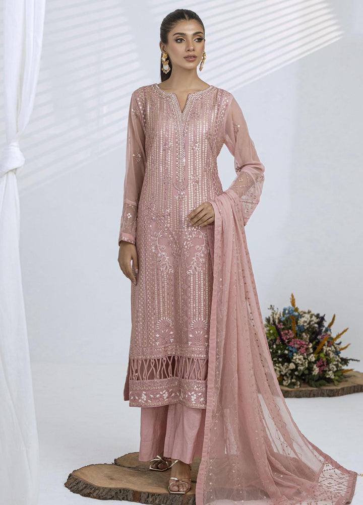 Sitara By Shamooz Embroidered Chiffon Suits Unstitched 4 Piece SHM23ST SU-082 Tea Rose - Festive Collection