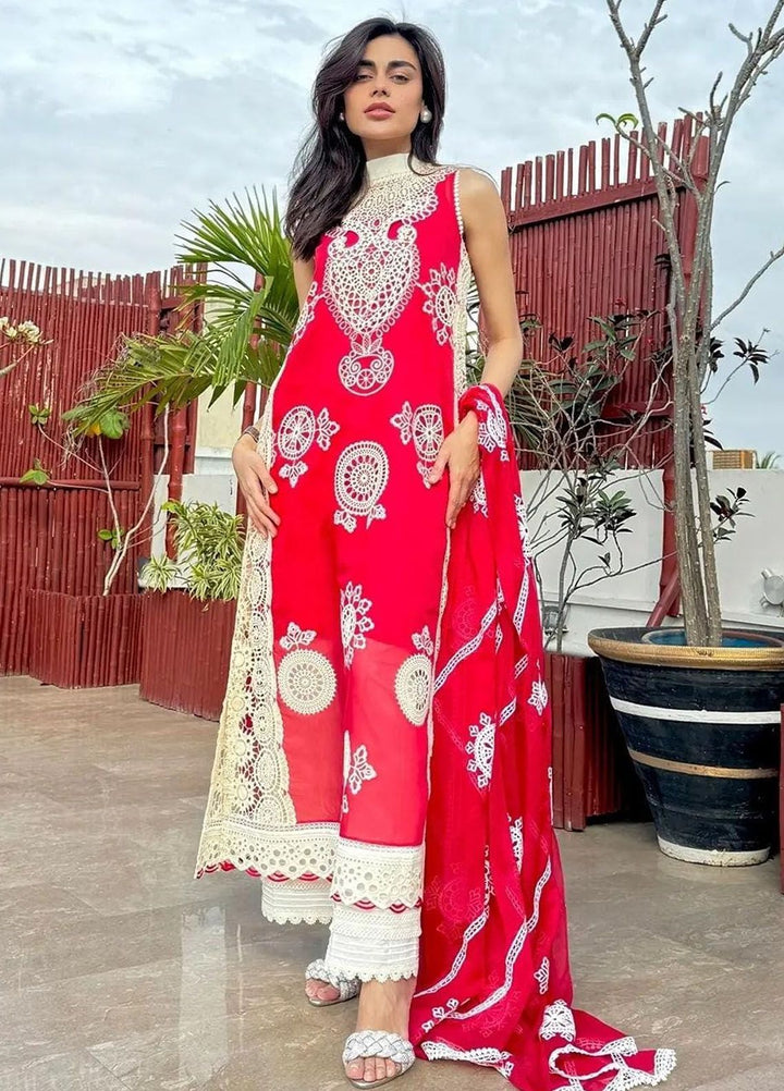 Sable Vogue Embroidered Lawn Suit Unstitched 3 Piece SV24LL SL-01-24 Carnelian - Luxury Summer Collection