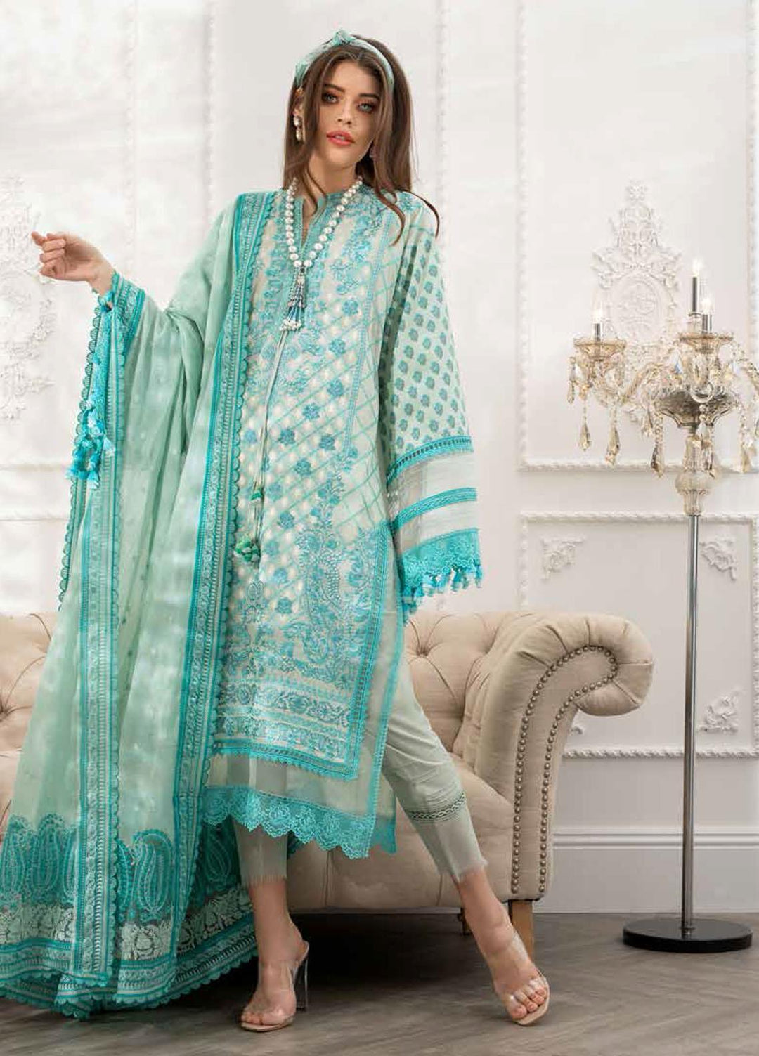 Sobia Nazir Embroidered Lawn Suits Unstitched 3 Piece SN21L 4B - Luxury Collection