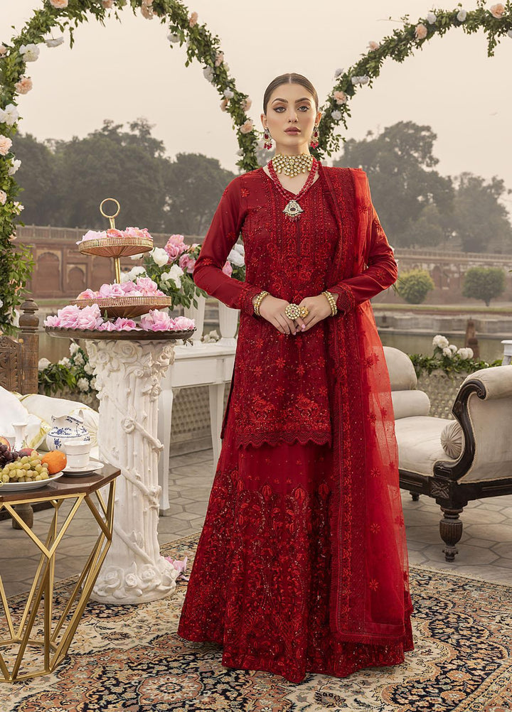 Sonia Umer by Shahzeb Textiles Embroidered Net Suits Unstitched 3 Piece ST22SU Royal Red - Wedding Collection