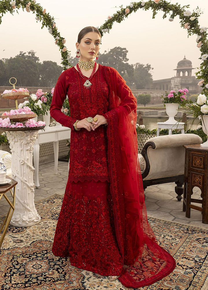 Sonia Umer by Shahzeb Textiles Embroidered Net Suits Unstitched 3 Piece ST22SU Royal Red - Wedding Collection
