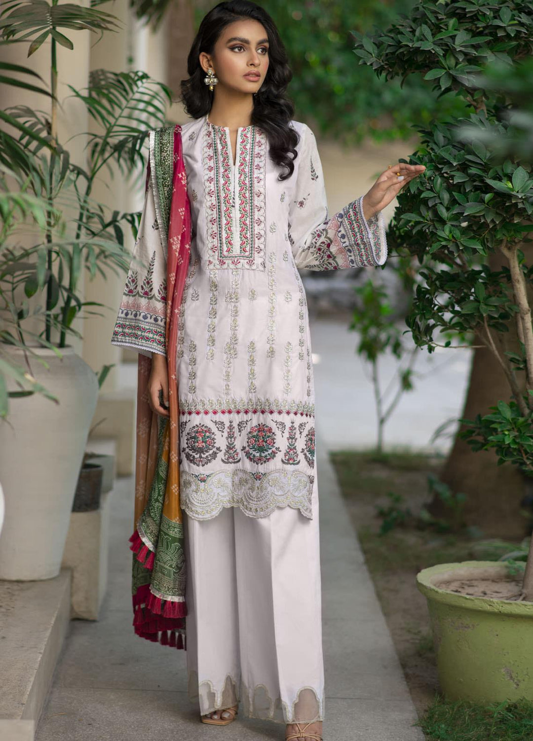 Saira Rizwan Embroidered Lawn Suits Unstitched 3 Piece SR21E 01 Pearl White - Eid Collection