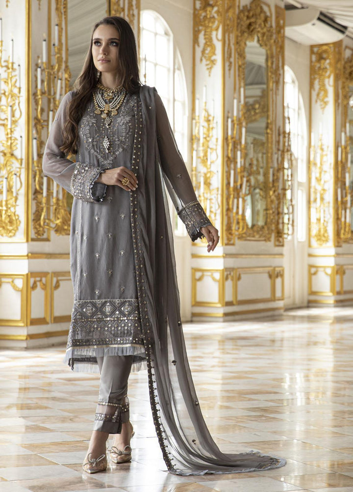 Merakish By Shahzeb Textiles Embroidered Chiffon Suits Unstitched 3 Piece ST23MK-V9 Shark gray - Luxury Collection