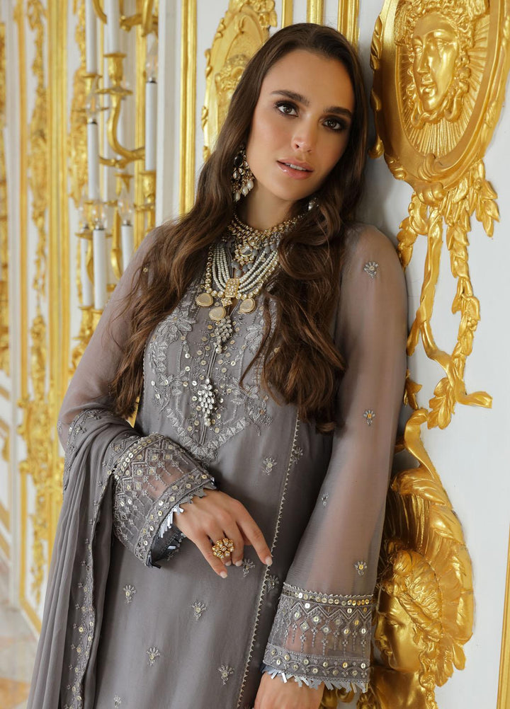 Merakish By Shahzeb Textiles Embroidered Chiffon Suits Unstitched 3 Piece ST23MK-V9 Shark gray - Luxury Collection