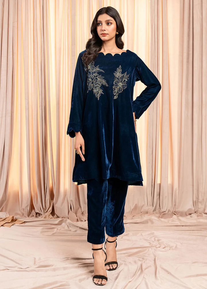 Stitch Vibes Pret Dyed Velvet 2 Piece Suit Noir Shork Frock