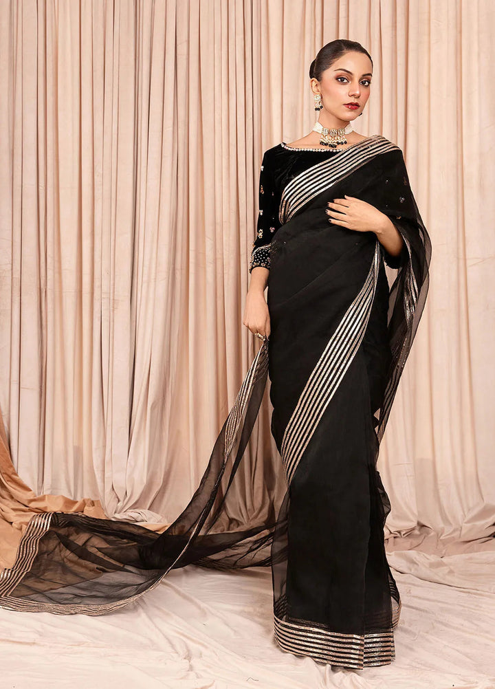 Stitch Vibes Pret Dyed Velvet Saree Marli Onyx