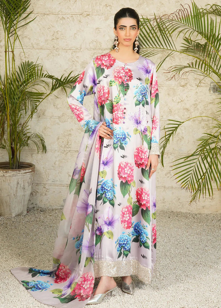 Stitch Vibes Pret Printed Charmeuse 3 Piece Suit Celeste Floraison