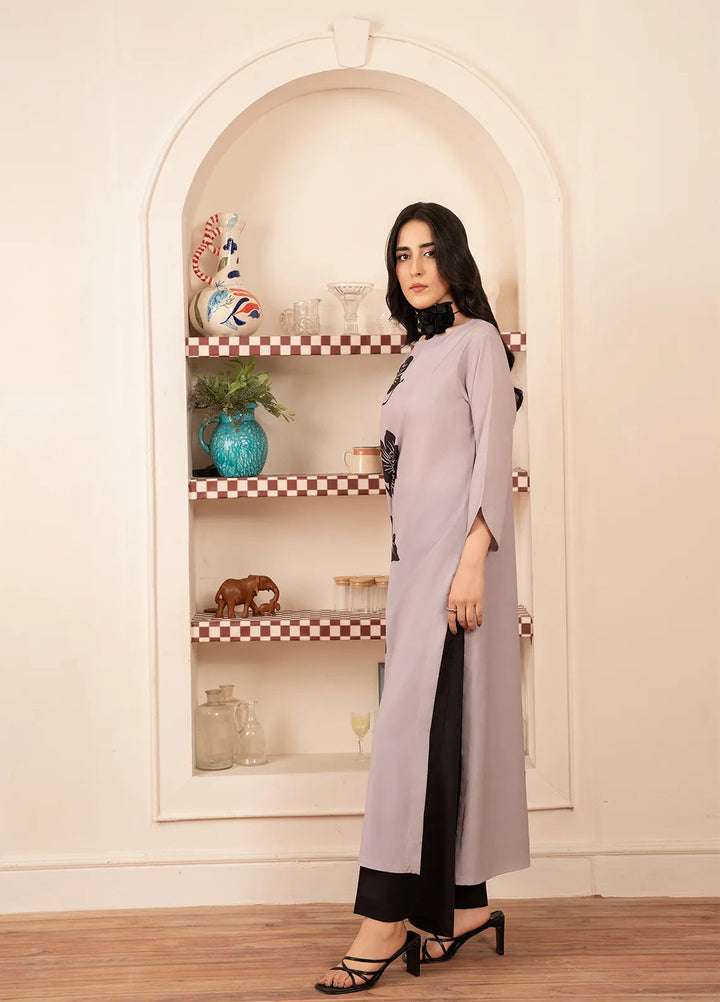 Stitch Vibes Pret Printed Crepe Lilac Long Shirt