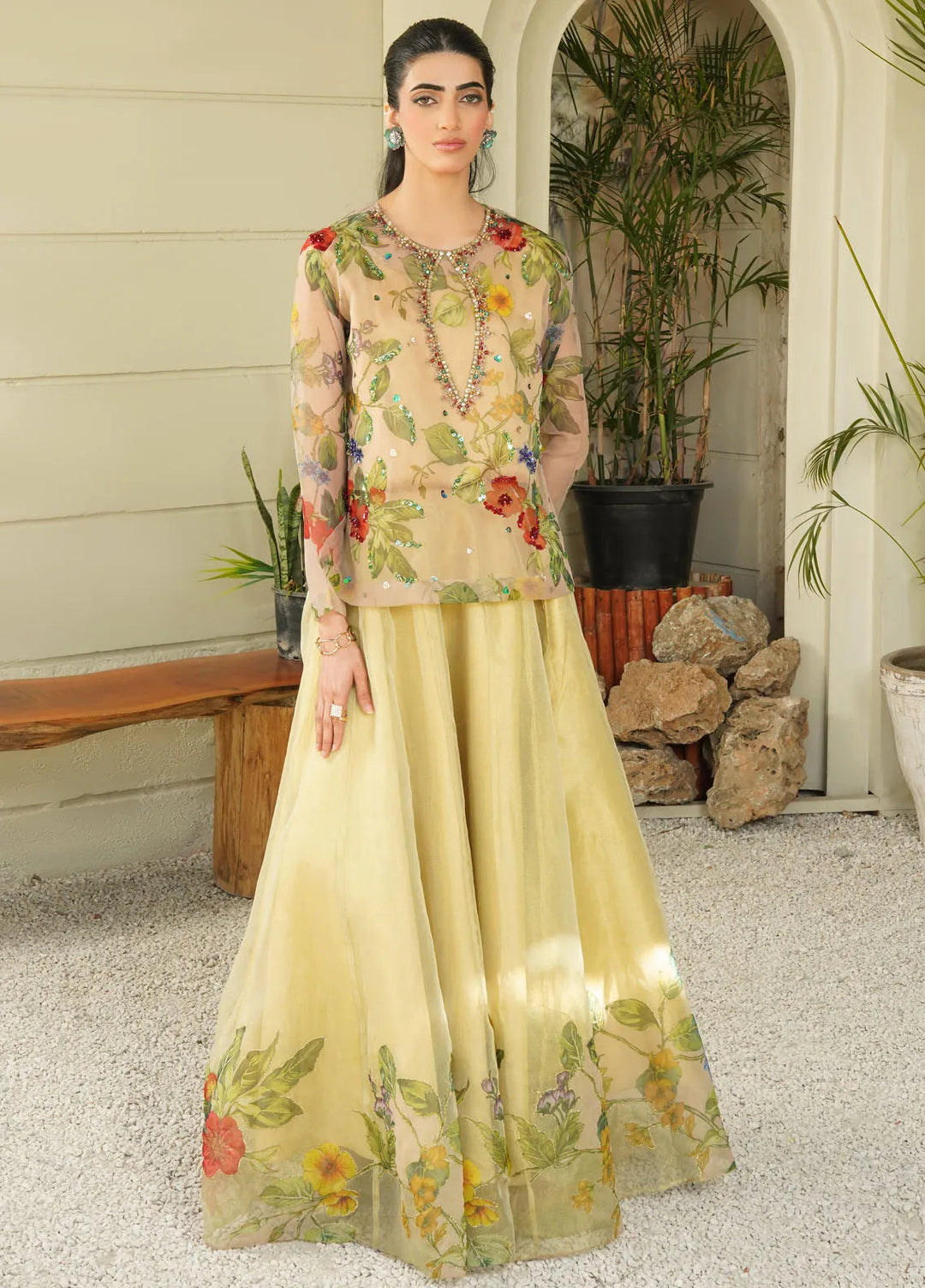 Stitch Vibes Pret Printed Zari Net 3 Piece Suit Ayla Verde