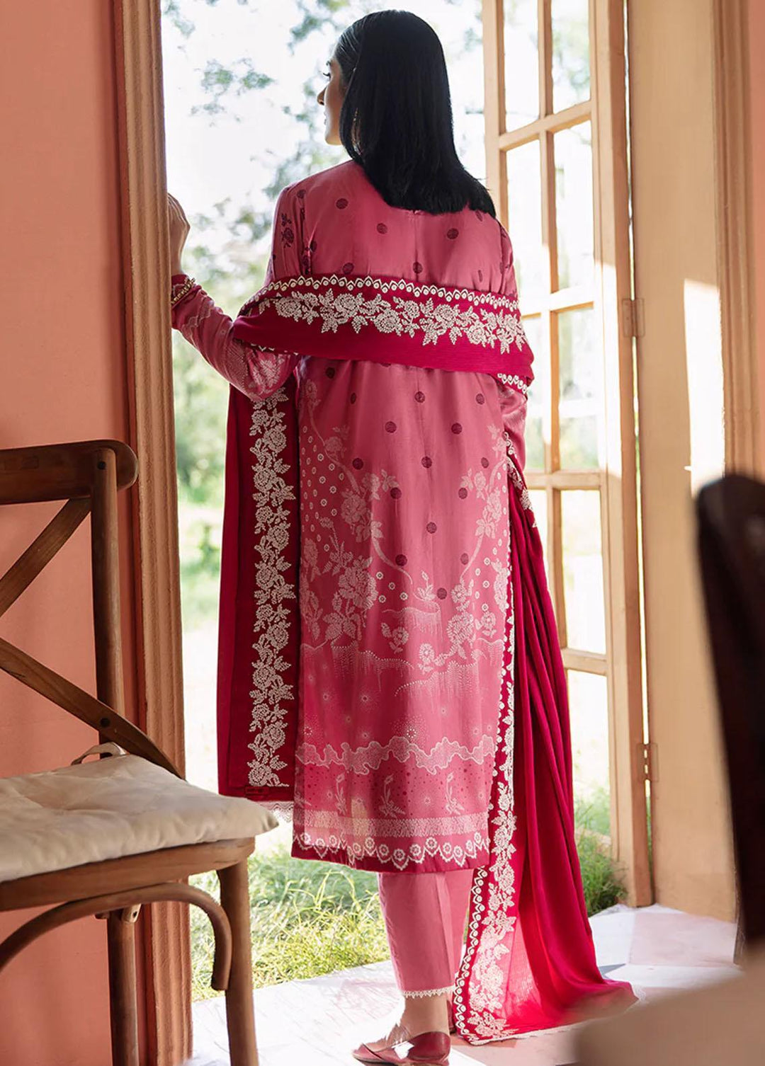 Sukoon By Cross Stitch Embroidered Cotton Satin Suits Unstitched 3 Piece CS22CS RASPBERRY CREME - Winter Collection