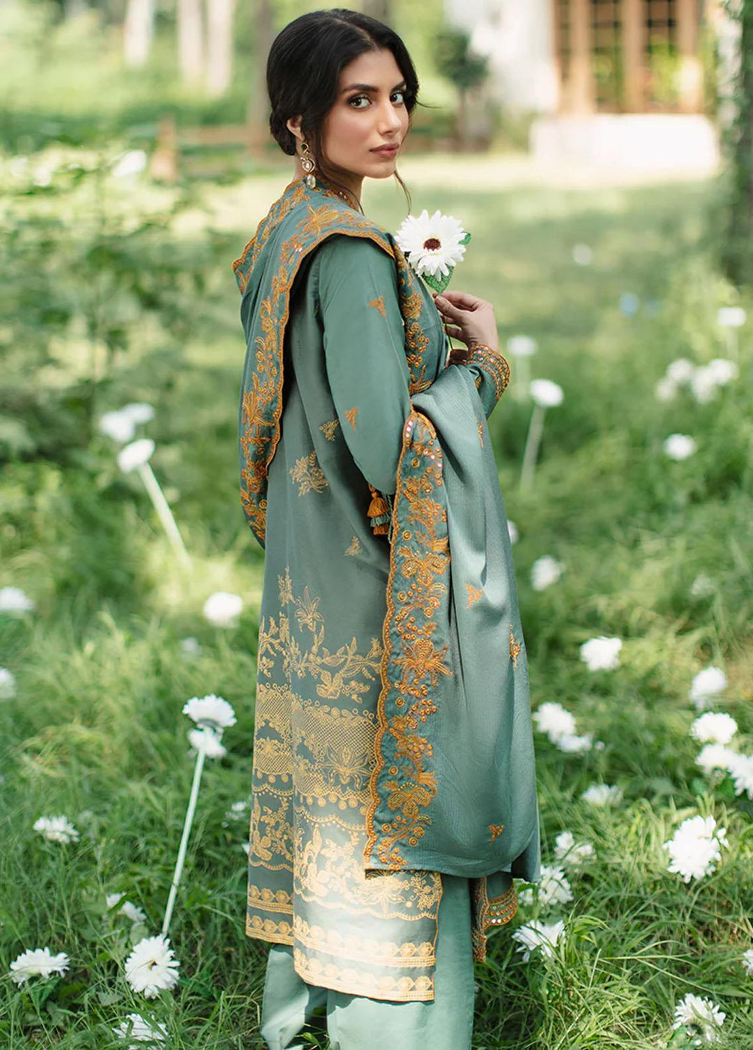 Sukoon By Cross Stitch Embroidered Cotton Satin Suits Unstitched 3 Piece CS22CS VINTAGE JADE - Winter Collection