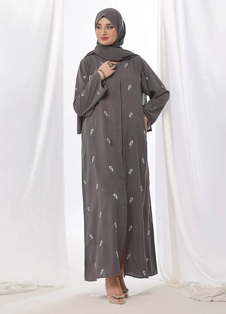 TGM Pret Chikankari Wool Peach Abaya Yasira