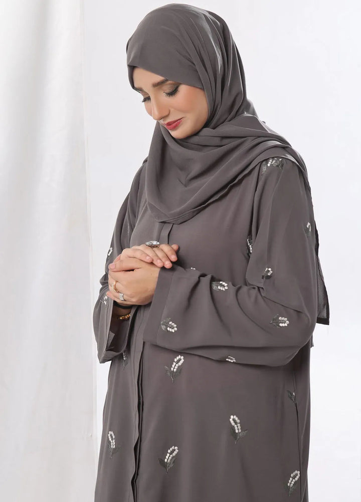 TGM Pret Chikankari Wool Peach Abaya Yasira