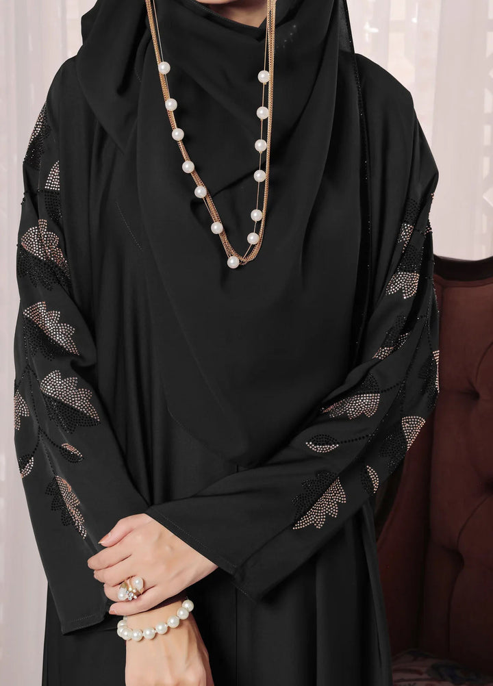 TGM Pret Stone Work Nidha Abaya Black Leaf