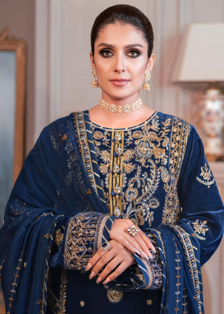 The Ayeza Edit by Asim Jofa Embroidered Velvet Suits Unstitched 3 Piece AJ22AM AJAM-08 - Winter Collection