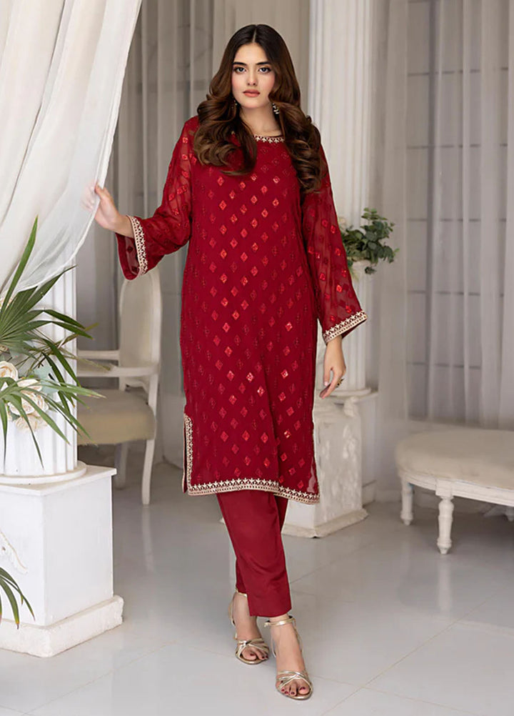 The Classic Fit by Cyanic Pret Embroidered Chiffon 2 Piece Suit Flamora